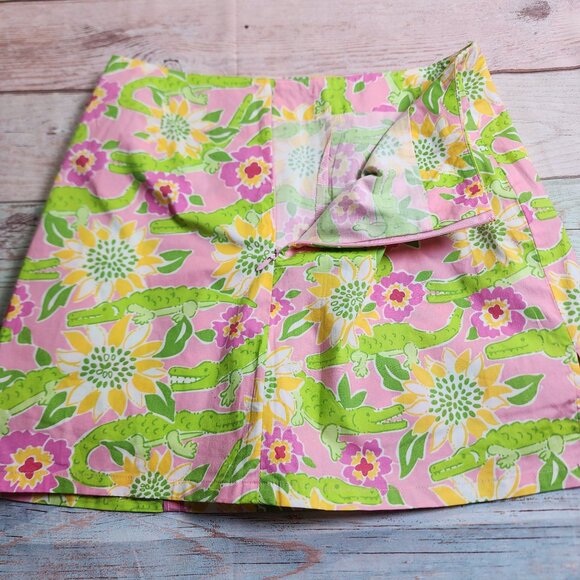 Lilly Pulitzer Womens Size 2 Lenore Skort Pink Green Alligator Sunflower - Picture 7 of 7
